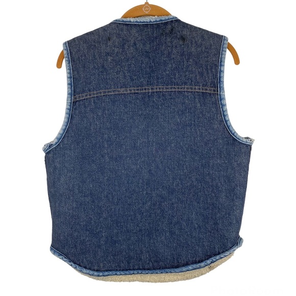 Vintage 70s Sears Roebucks Western Wear Denim Vest Sherpa Lined Sz Medium - Picture 2 of 13